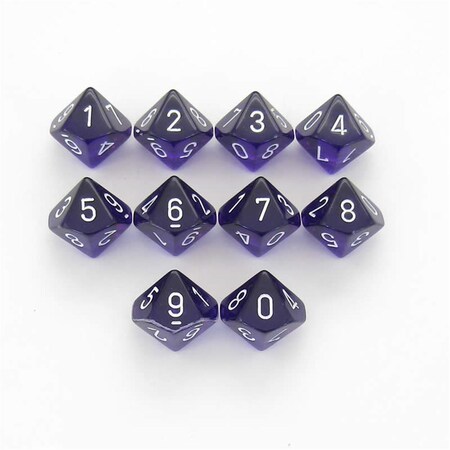 Time2Play D10 Clamshell Purple Translucent Dice White Numbers - Set of 10 TI3309717